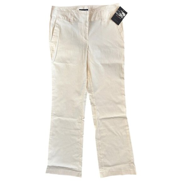 Liz Claiborne Axcess Ivory Straight Leg Pants Stretch Belt Loops Mid-Rise Size 6 - Picture 1 of 12